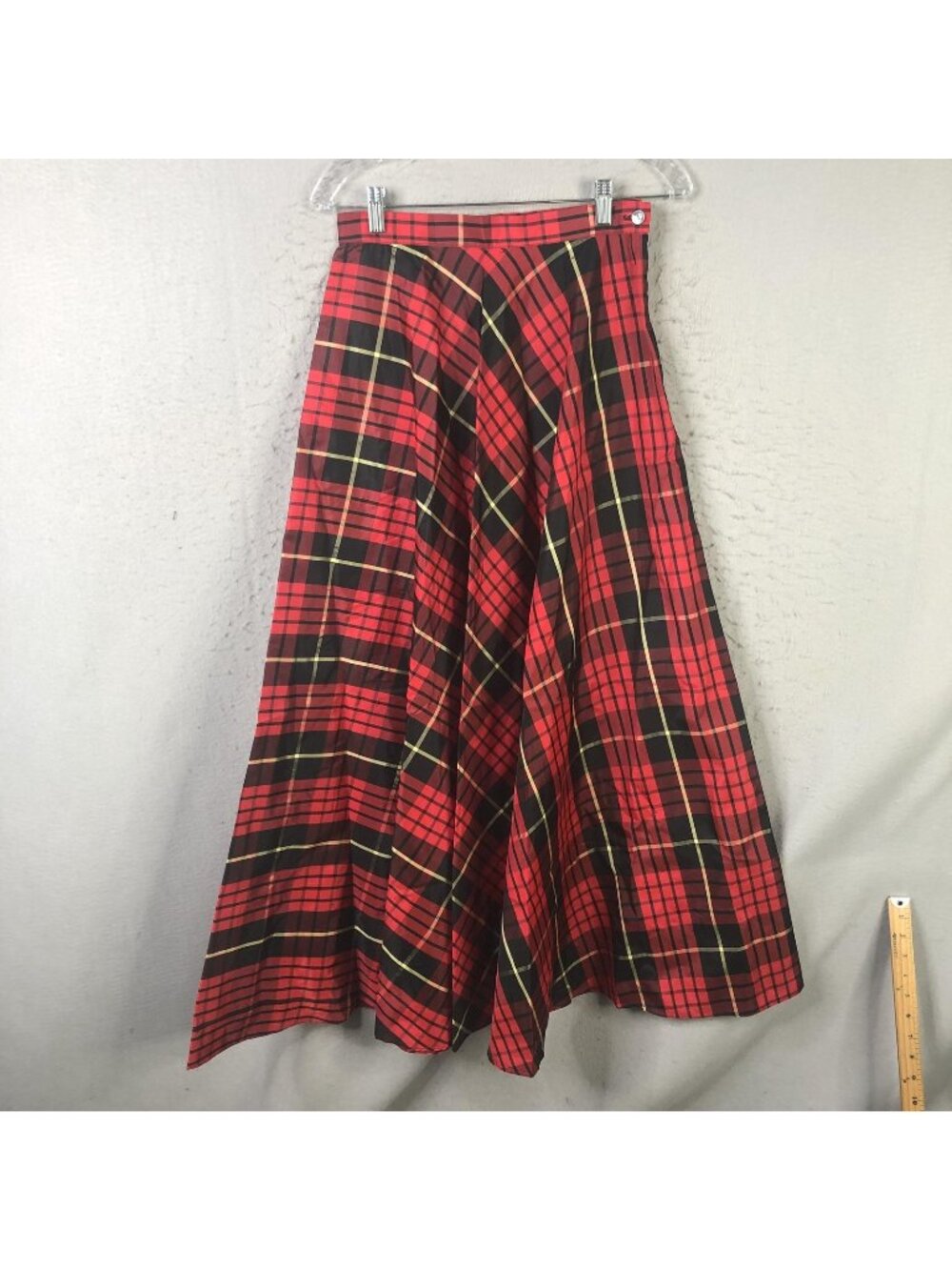 Vintage Alice Of California Skirt Womens 10 Red Plaid Satin Maxi Party Formal